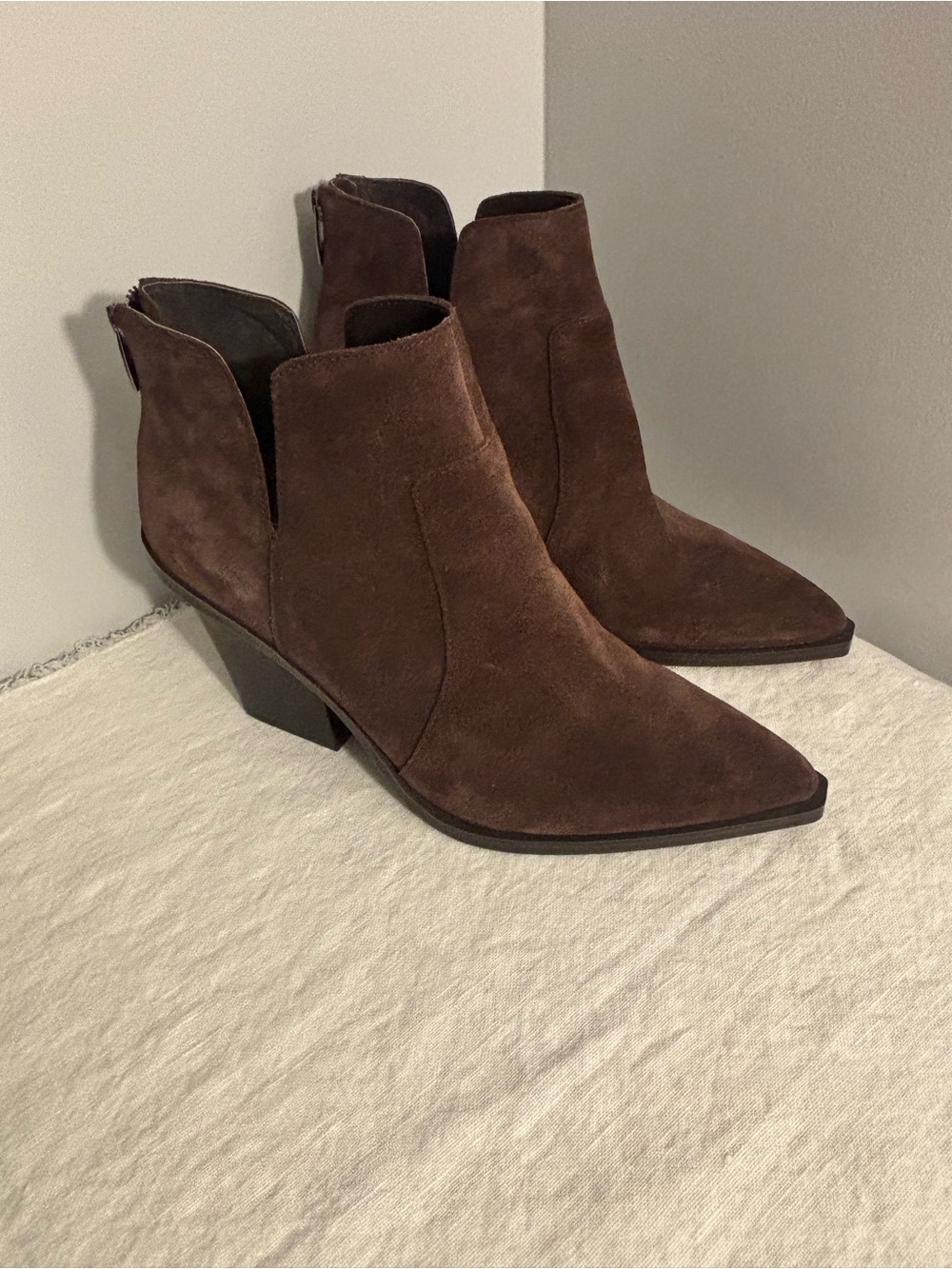 Vince Camuto Dark Brown Suede Pointed Ankle Booties